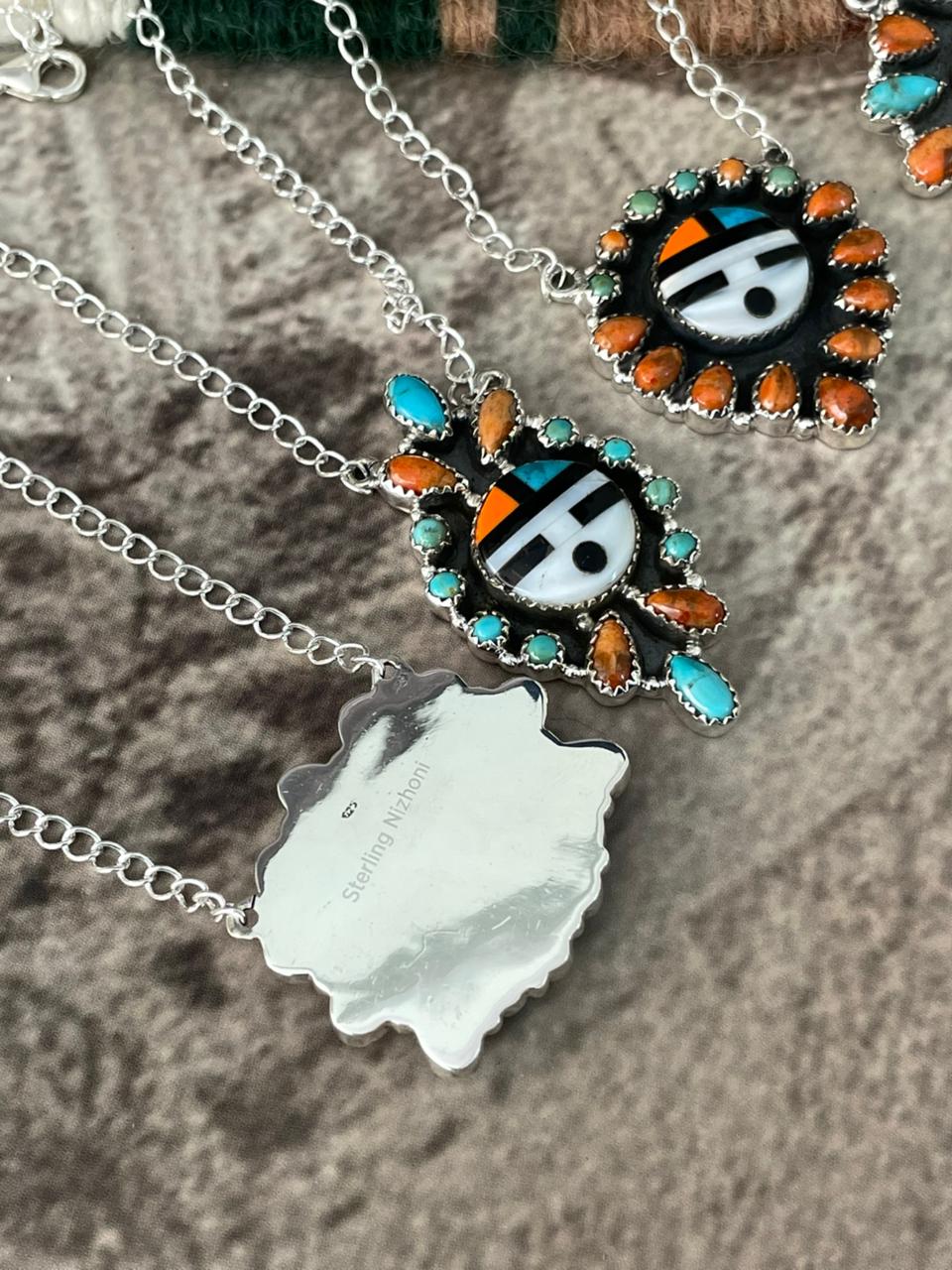 Handmade Sterling Silver Turquoise and MOP Necklace "Signed Nizhoni"