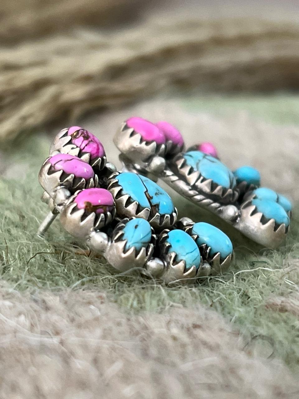 Handmade Sterling Silver Cotton Candy Post Studs Earrings "Signed Nizhoni"