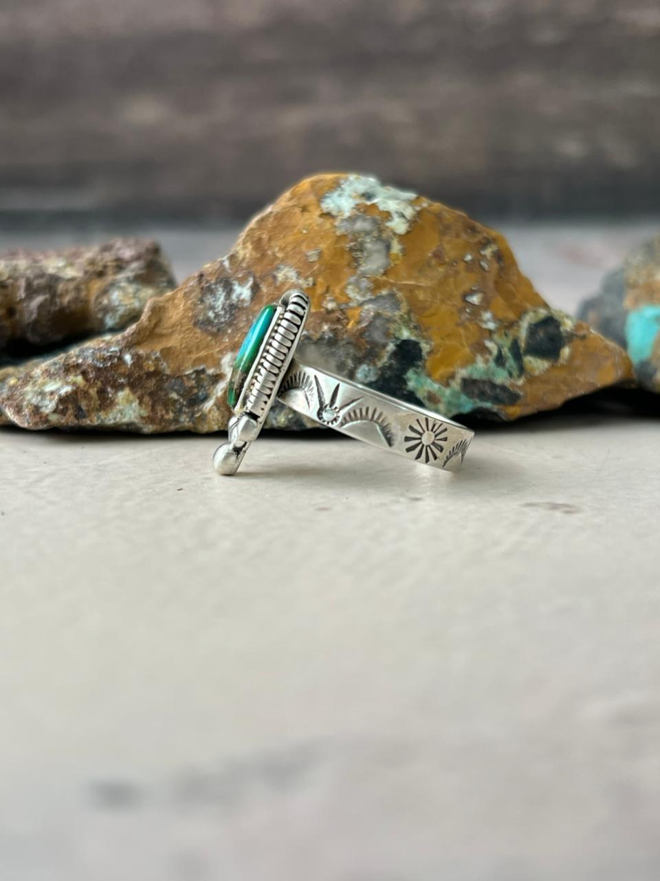 Handmade Sterling Silver Sonoran Mountain Turquoise Adjustable Ring "Signed Nizhoni"