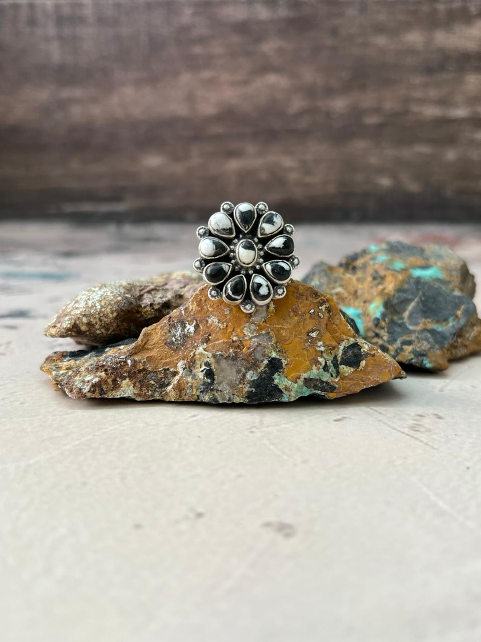 Handmade Sterling Silver White Buffalo Turquoise Adjustable Ring "Signed Nizhoni"