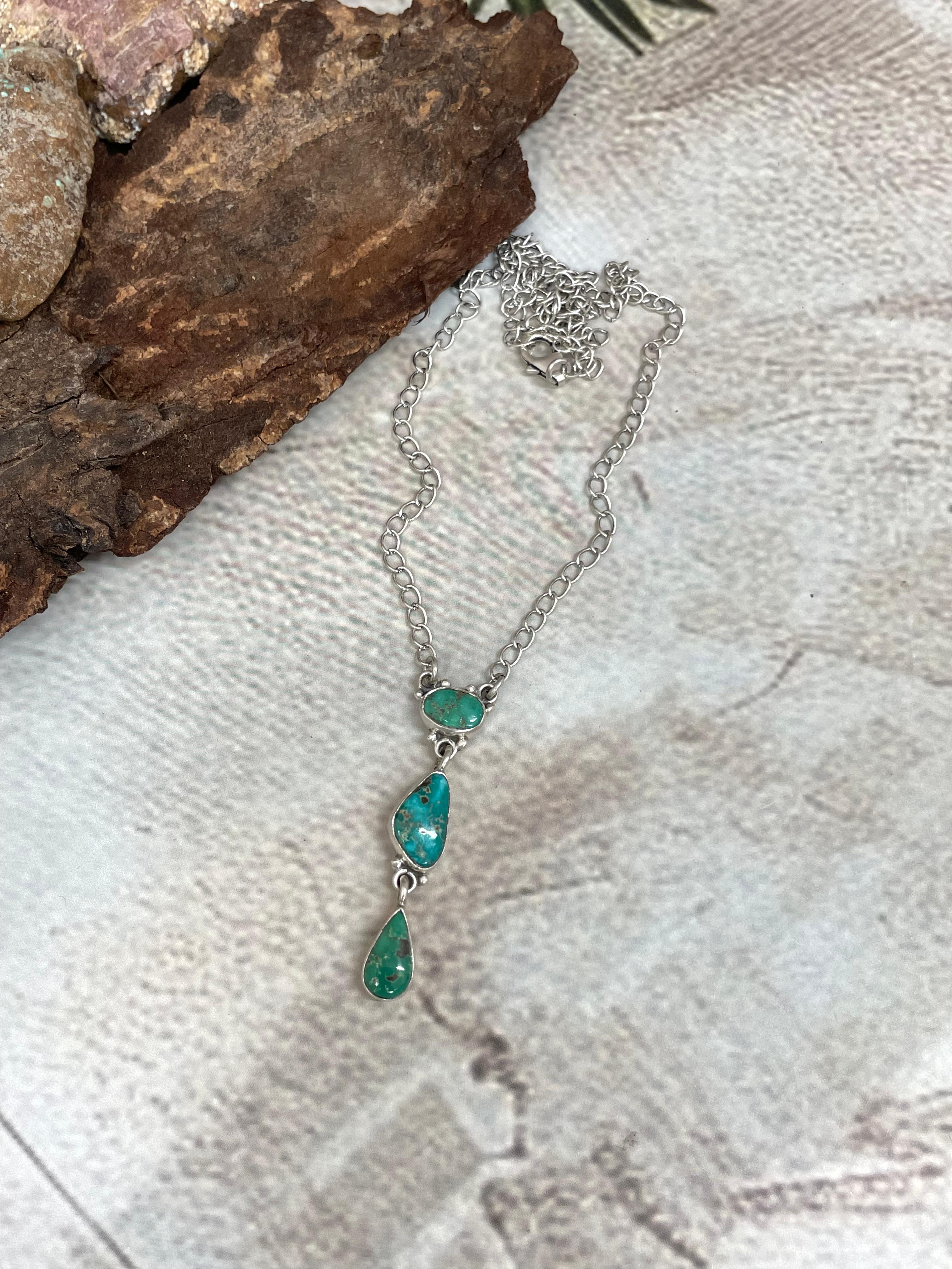 Handmade Sterling Silver Sonoran Turquoise Necklace Signed Nizhoni