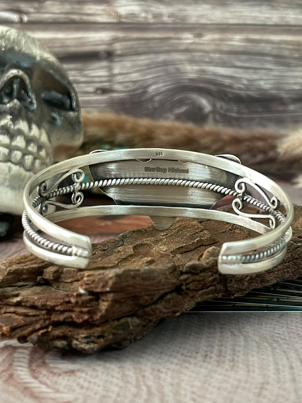 Handmade Sterling Silver Kingman Turquoise Halloween Collection: Cuff Bracelet Signed Nizhoni
