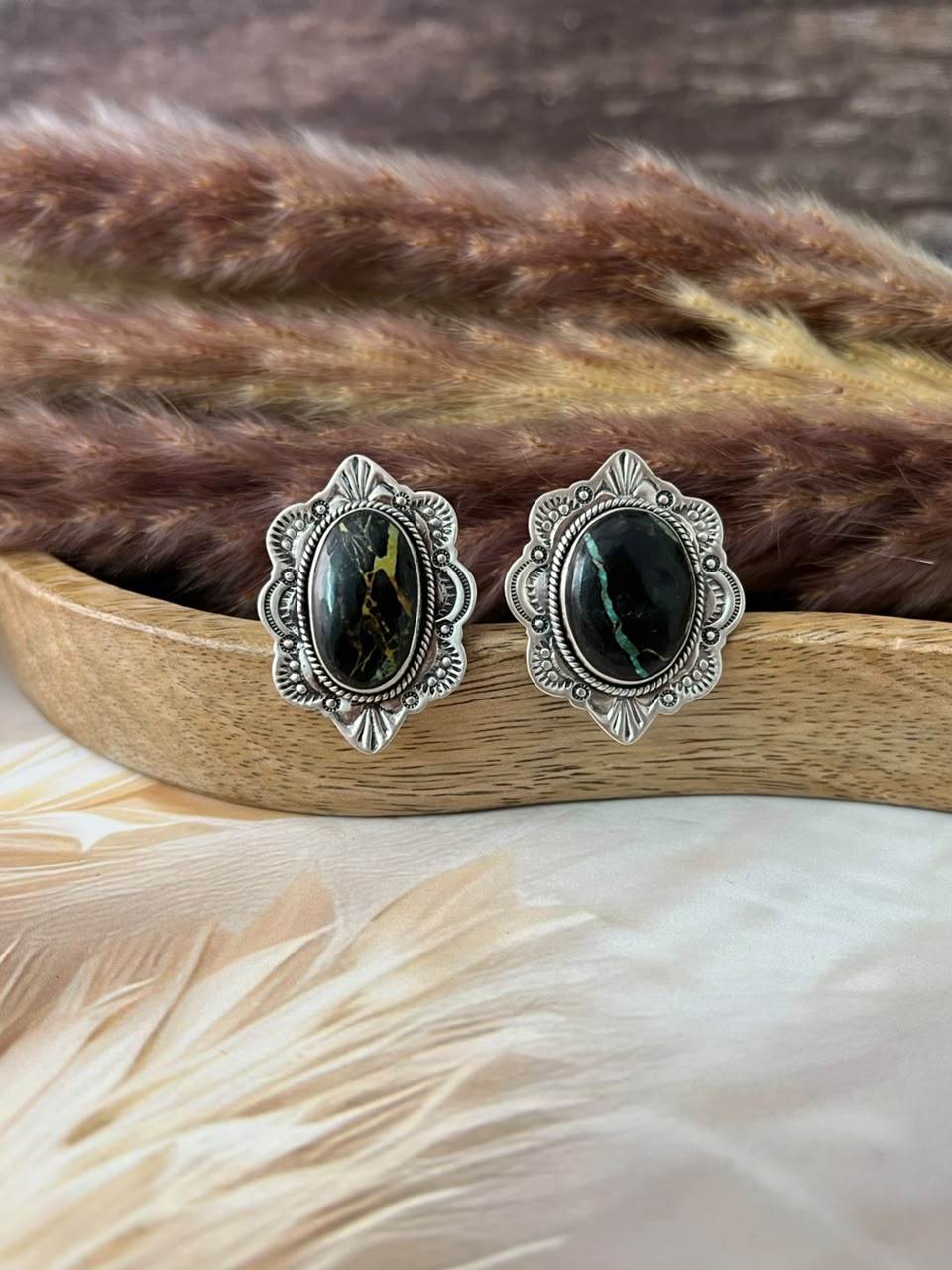 Handmade Sterling Silver Blackjack Turquoise Collection: Adjustable Ring Signed Nizhoni