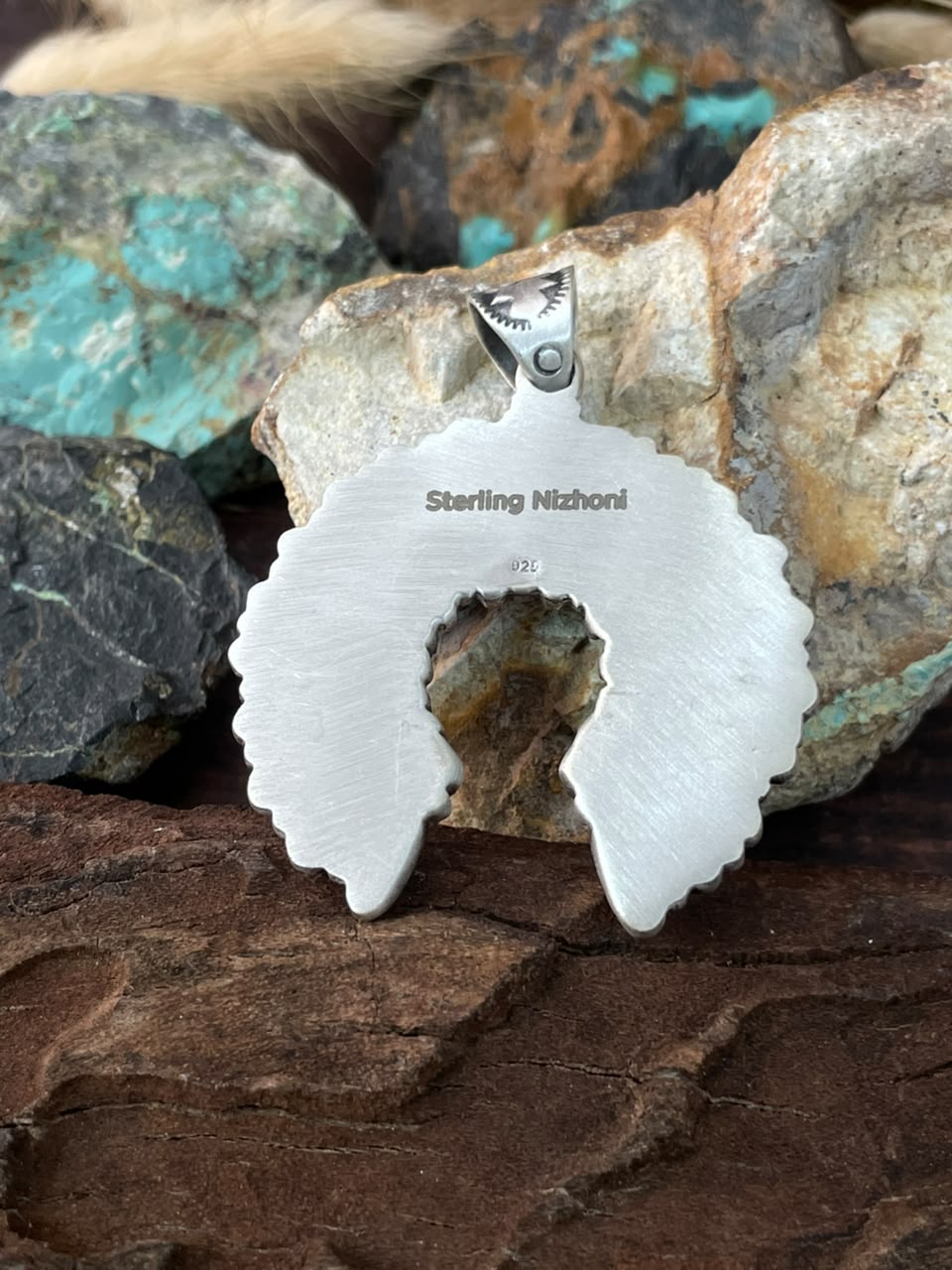 Handmade Sterling Silver Kingman Turquoise Naja Pendant Signed Nizhoni