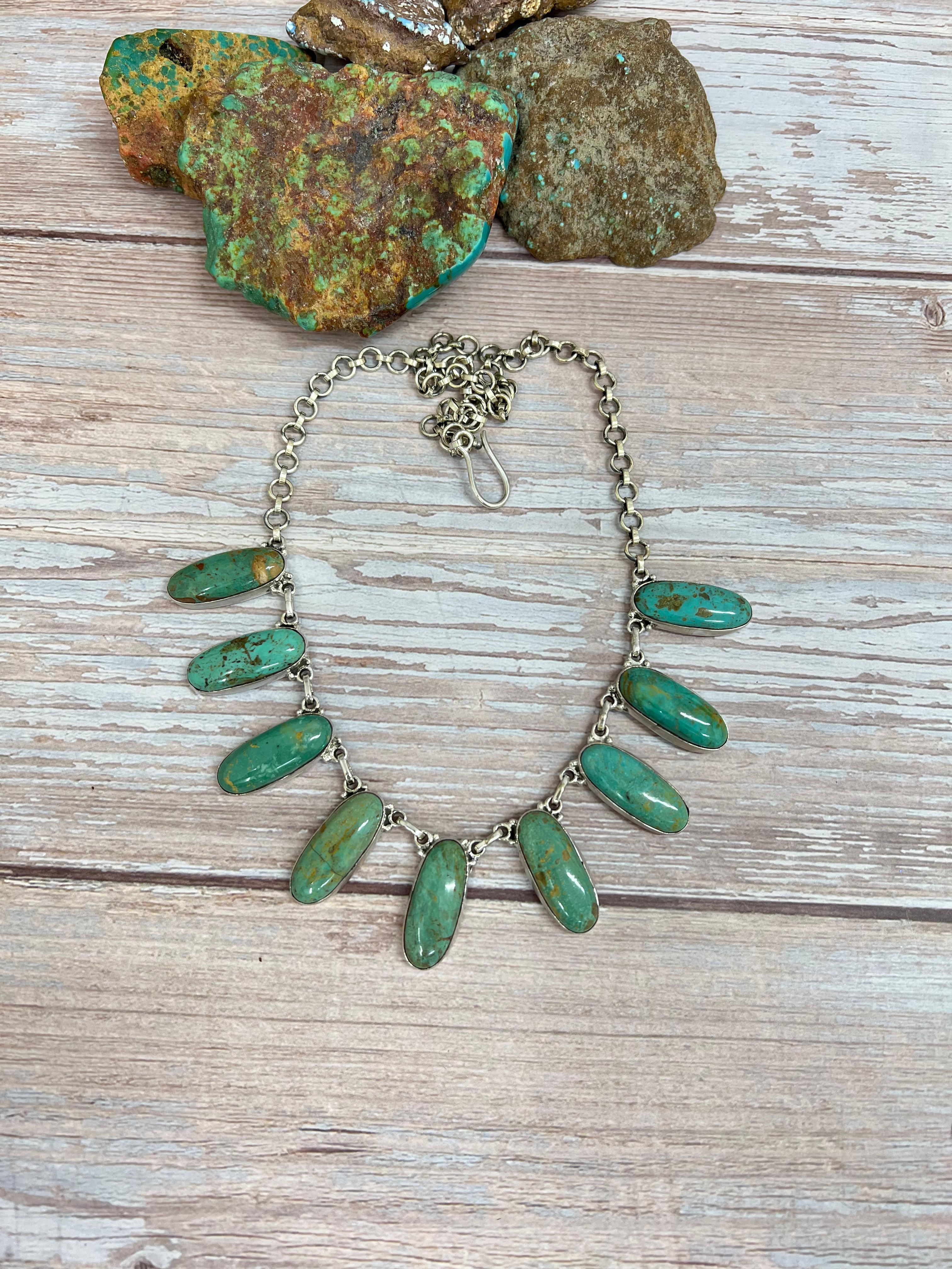 Handmade Sterling Silver Royston Turquoise Choker Necklace with Signed Nizhoni (1)