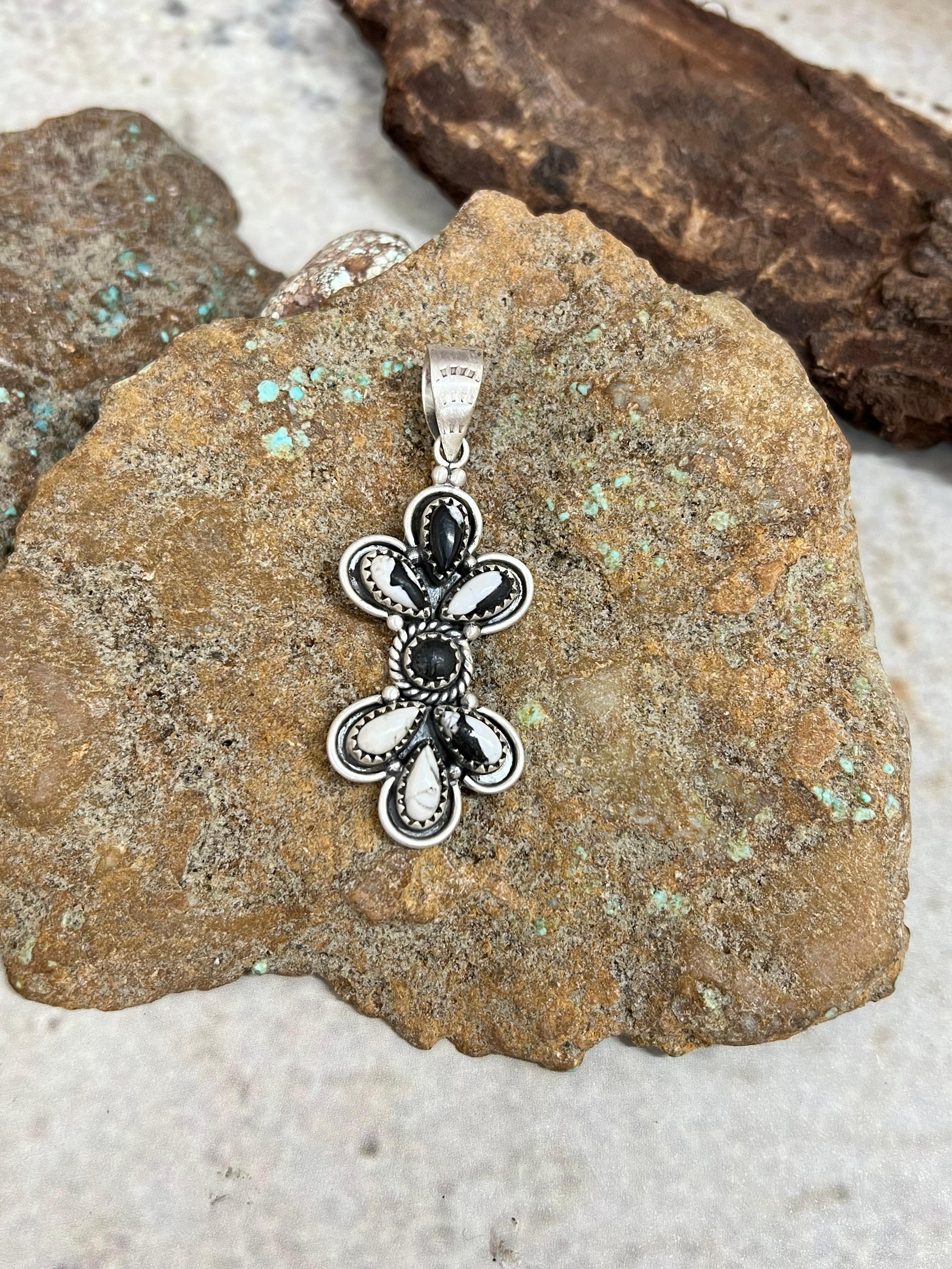 Handmade Sterling Silver White Buffalo Pendant Signed Nizhoni