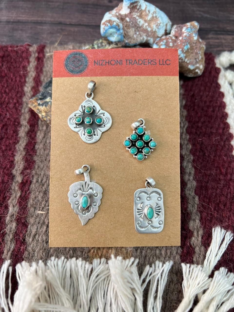 Handmade Sterling Silver Kingman Turquoise Pendant Set