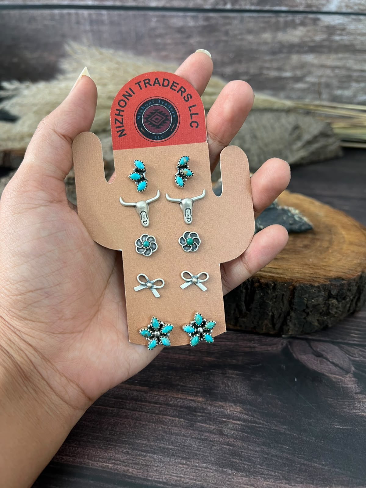 Handmade Sterling Silver Kingman Turquoise Post Studs Cards