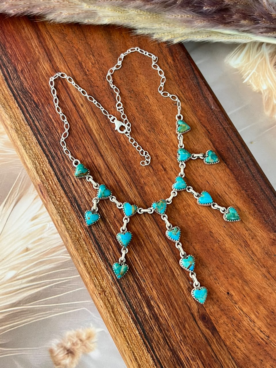 Handmade Sterling Silver Kingman Turquoise Heart Choker Necklace Signed Nizhoni