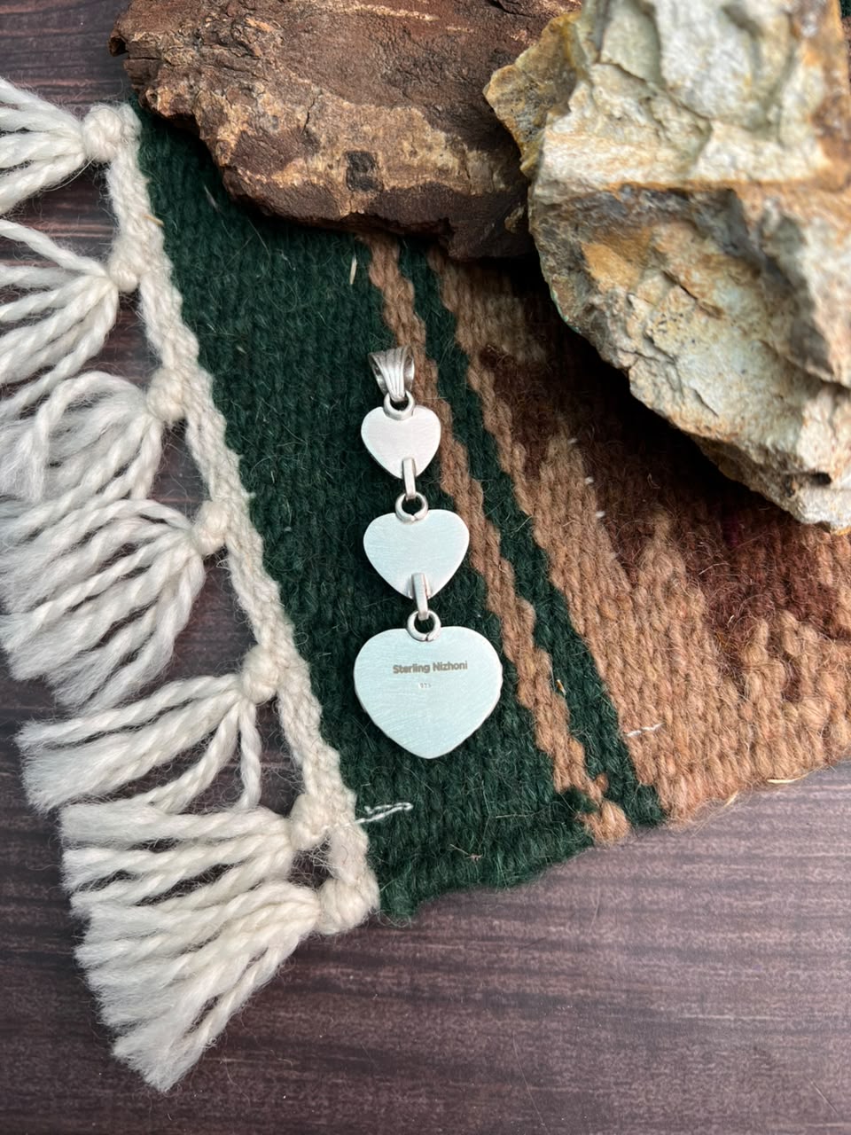 Handmade Sterling Silver Crimson Cowgirl Turquoise Collection: Heart Pendant Signed Nizhoni