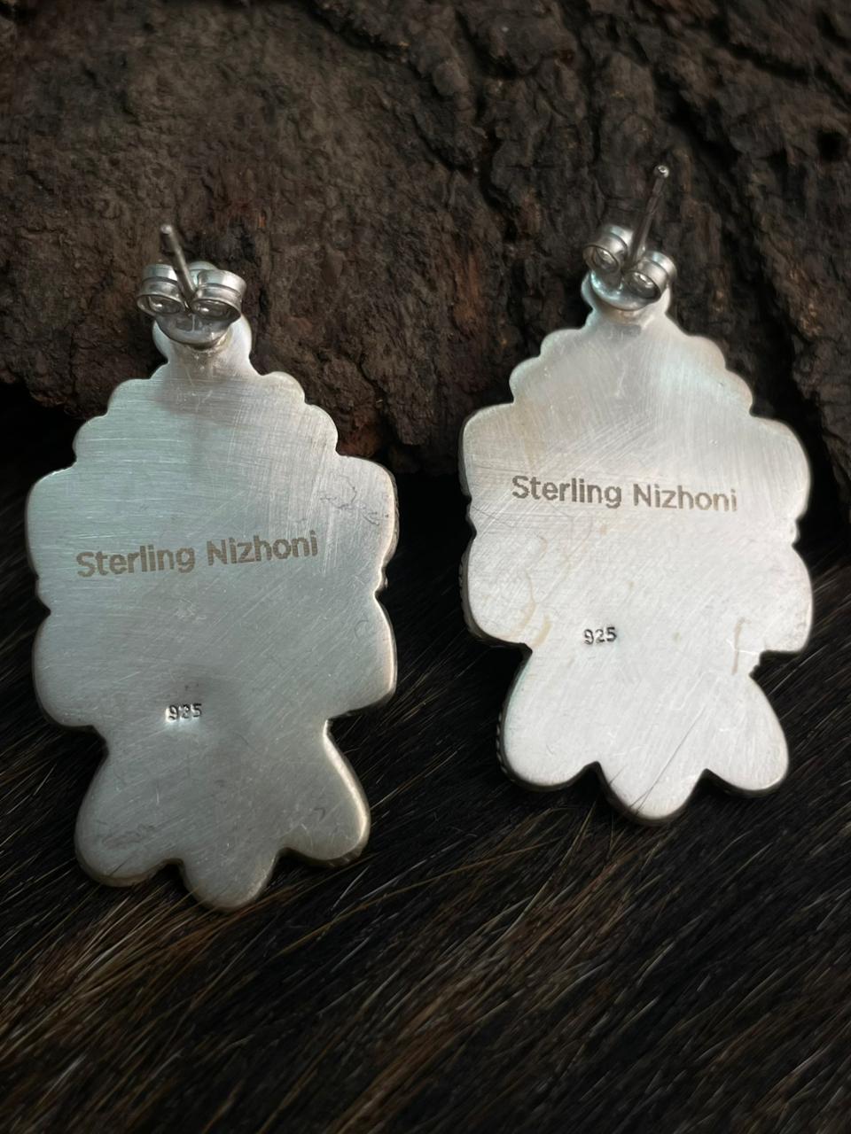 Handmade Sterling Silver Kingman Turquoise Post Earrings "Signed Nizhoni"