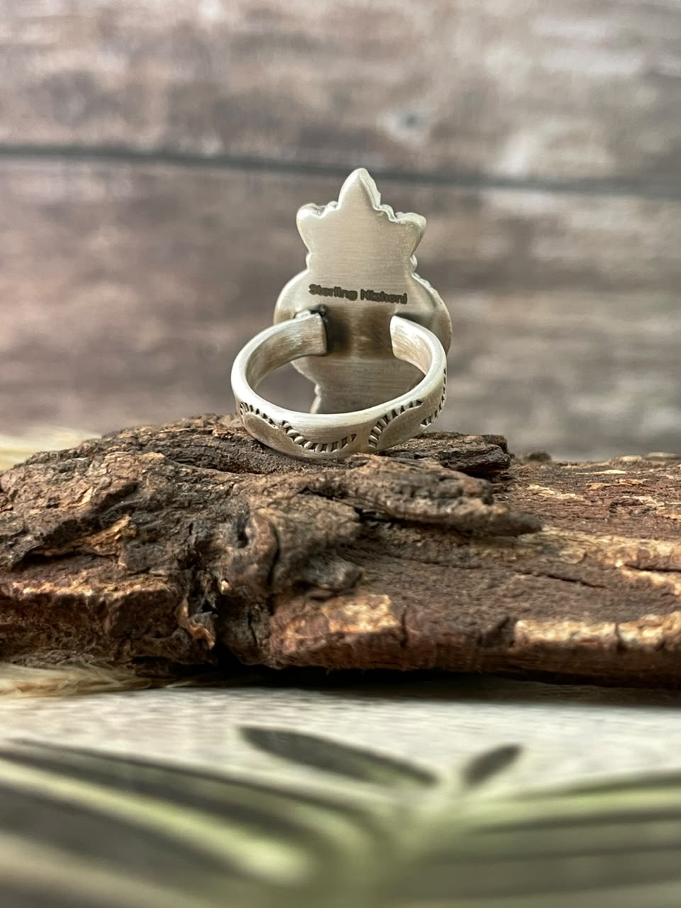 Handmade Sterling Silver Blackjack with Kingman Turquoise Adjustable Ring Signed Nizhoni