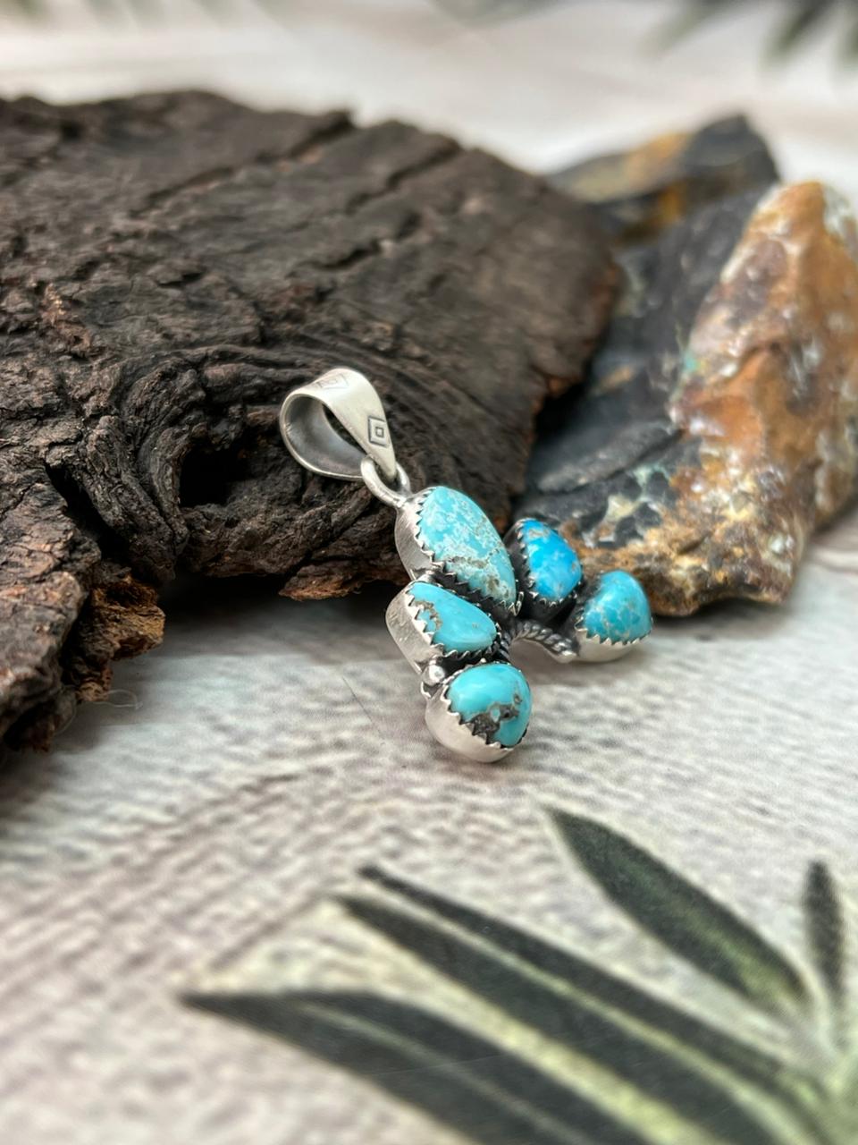 Handmade Sterling Silver White Water Turquoise Pendant "Signed Nizhoni"