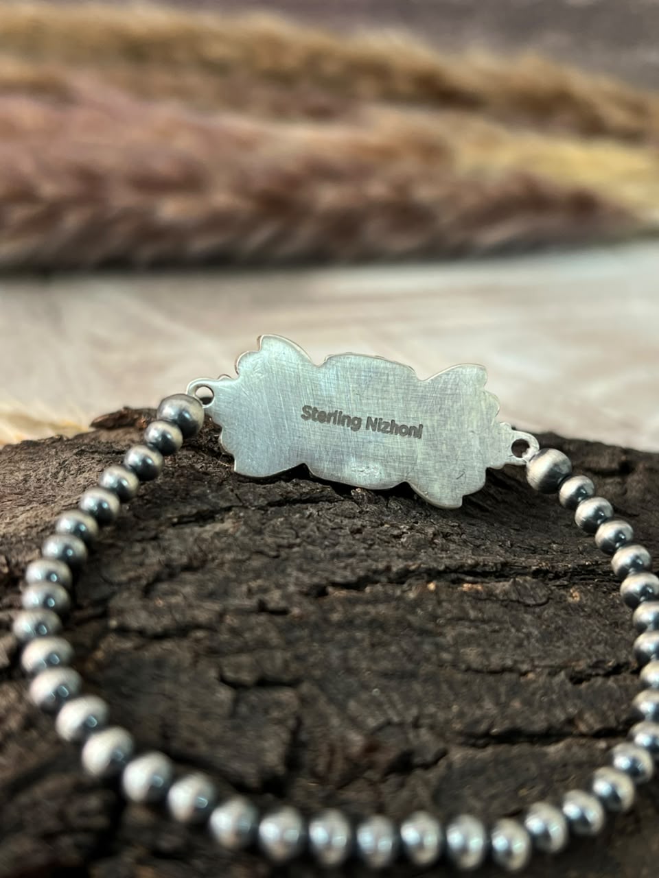 Handmade Sterling Silver Sonoran Mountain Turquoise with Bumblebee and White Buffalo Spring Collection: Stretchy Beaded Bracelet Signed Nizhoni