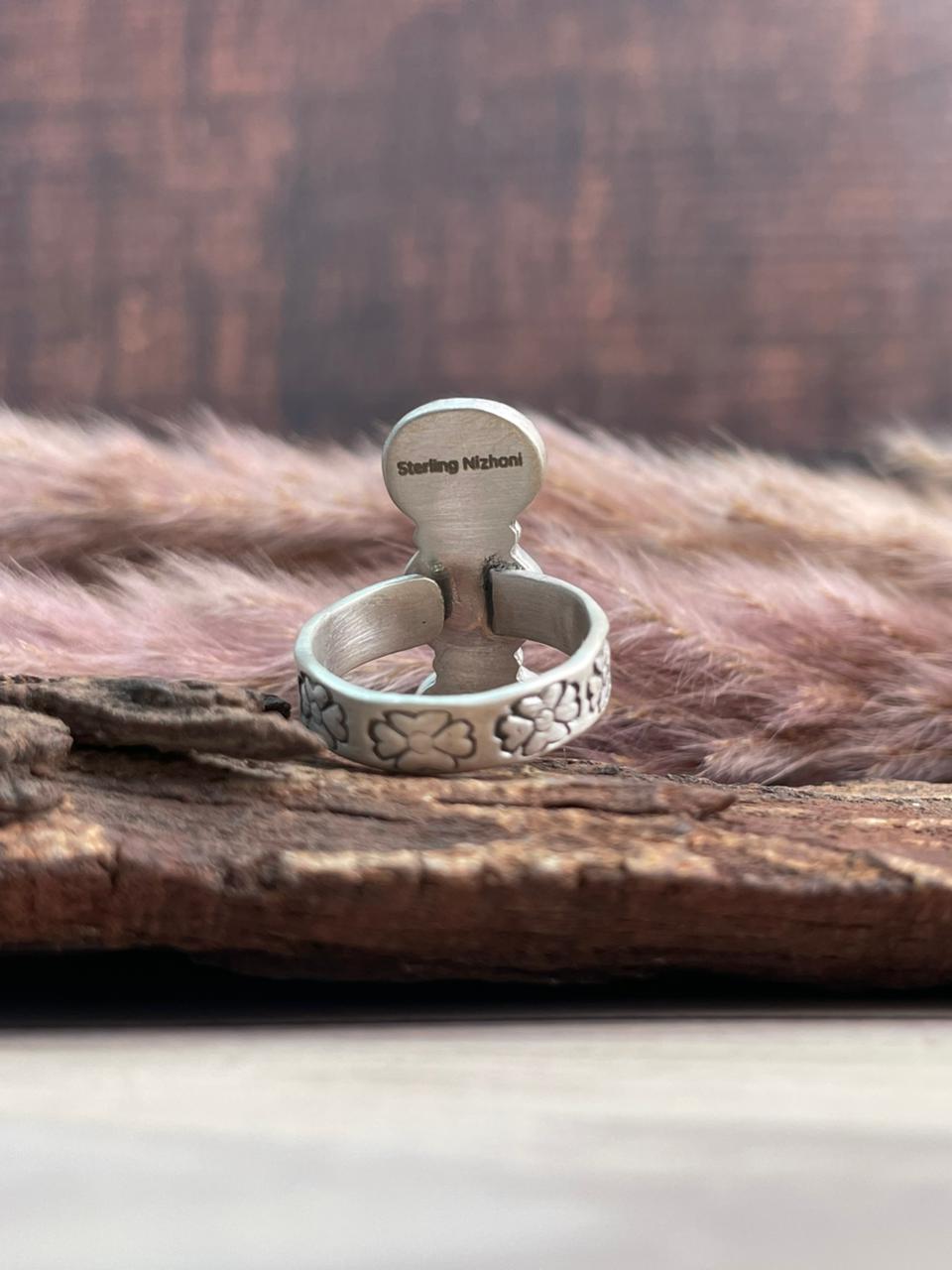 Handmade Sterling Silver Palomino with Wildhorse Magnesite and Sierra Bella Turquoise Adjustable Ring Signed Nizhoni