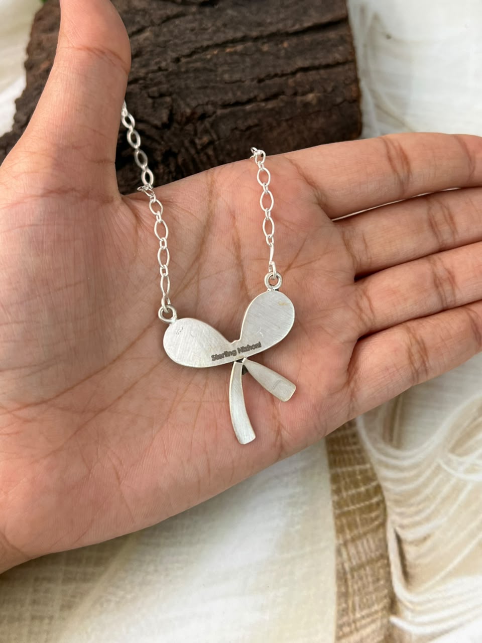 Handmade Sterling Silver Kingman Turquoise Bow Necklace Signed Nizhoni