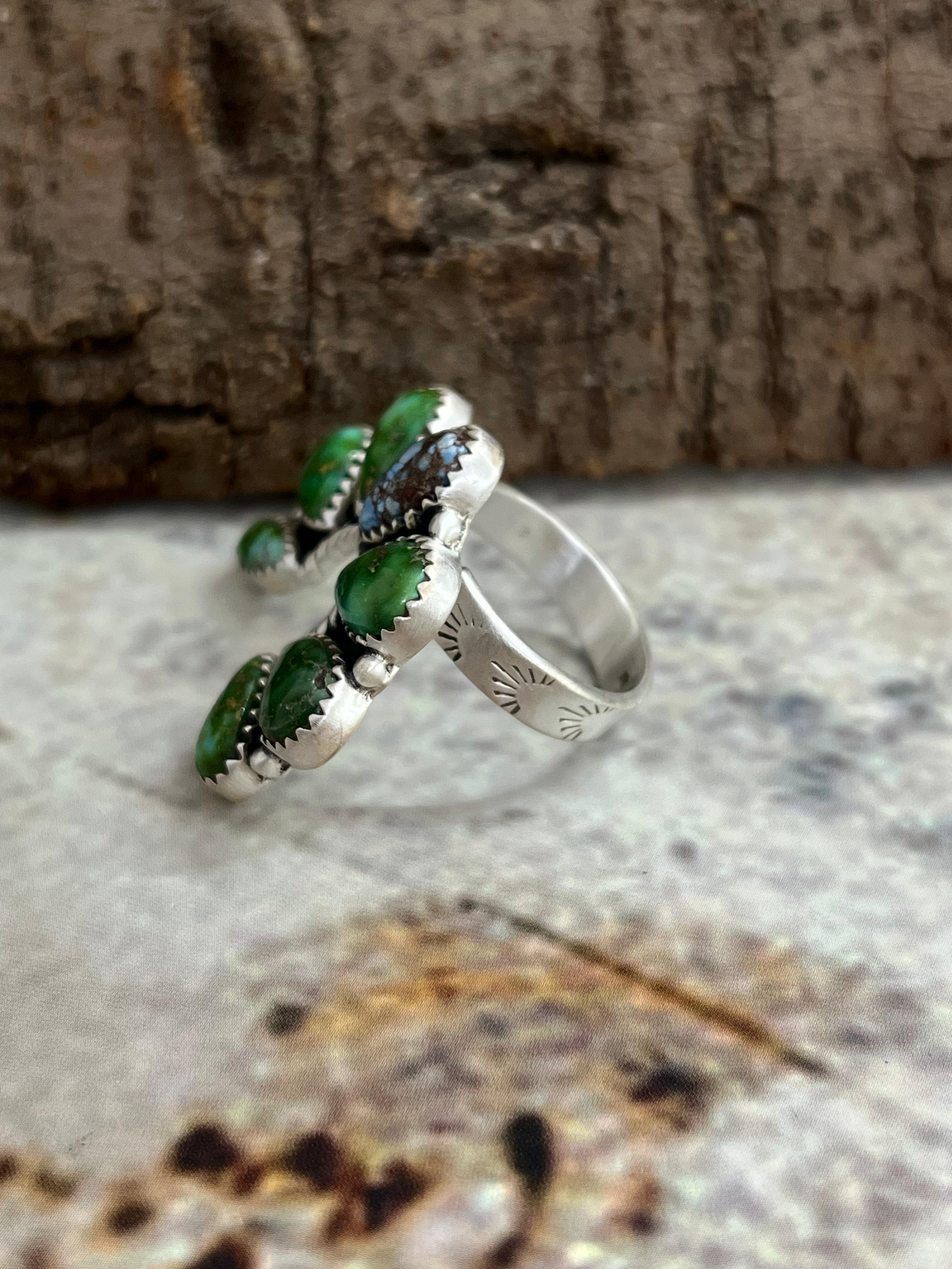 Handmade Sterling Silver Sonoran Mountain Turquoise, Golden Hills Turquoise Naja Adjustable Ring, Signed Nizhoni (8)