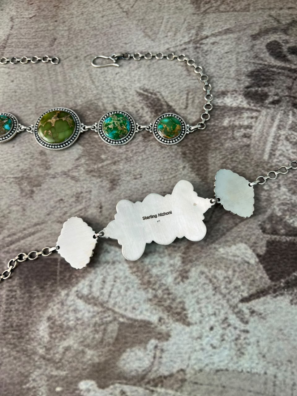 Handmade Sterling Silver Sonoran Mountain Turquoise Necklace Signed Nizhoni