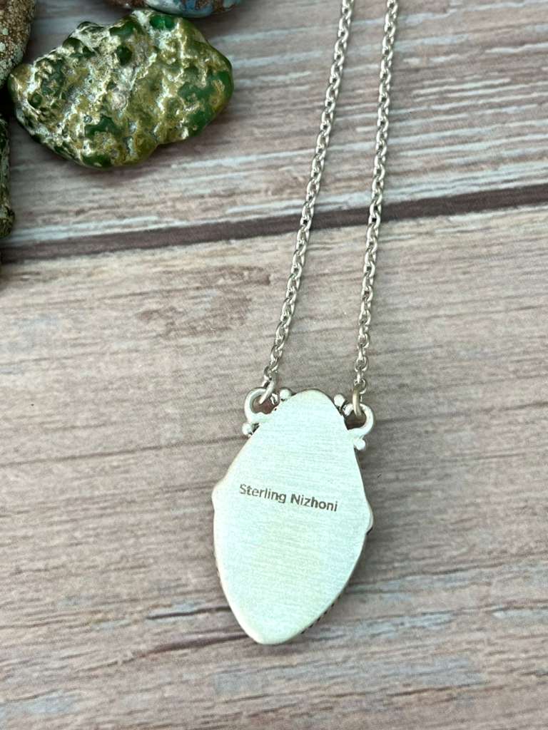 Handmade Sterling Silver Golden Hills Turquoise Necklace with Signed Nizhoni