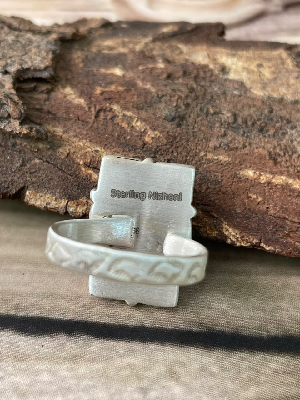 Handmade Sterling Silver Kingman Turquoise with Orange Mojave Adjustable Ring Signed Nizhoni