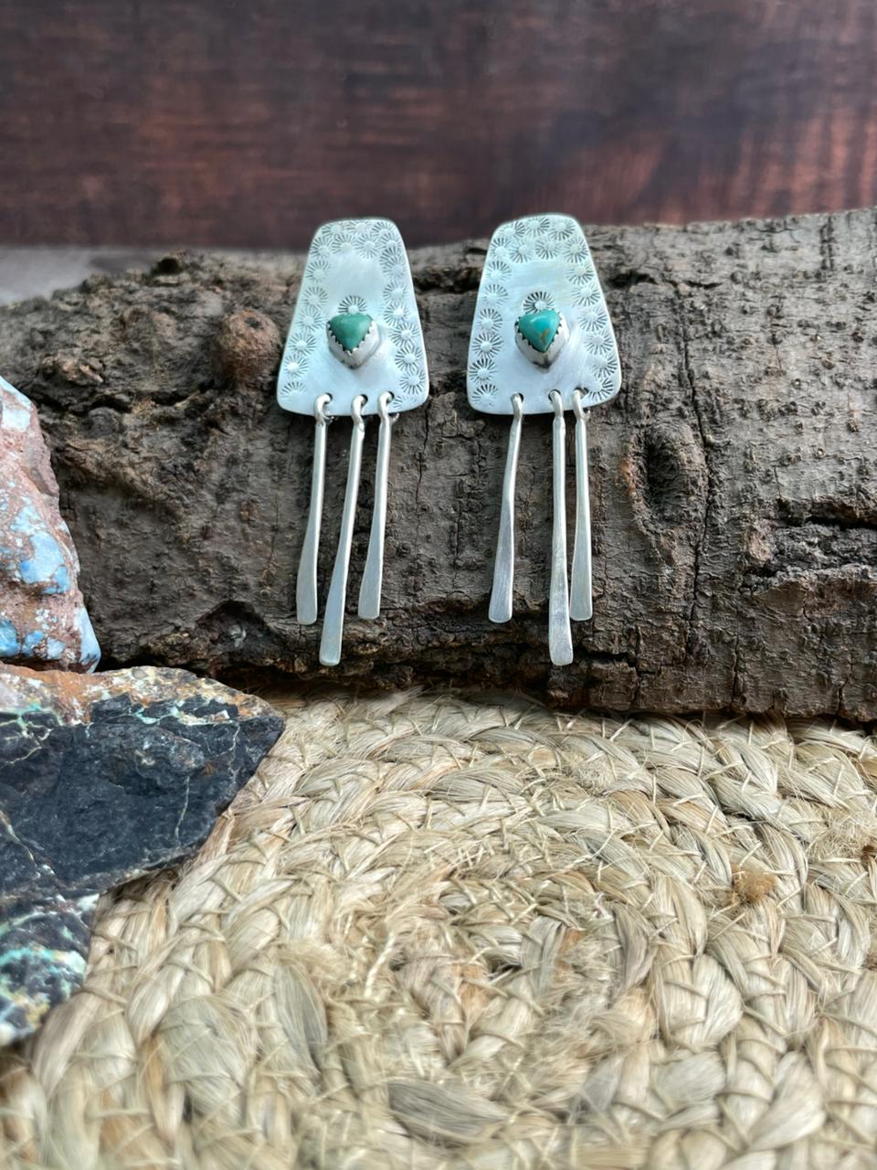 Handmade Sterling Silver Kingman Turquoise Hook Dangle Earrings "Signed Nizhoni"