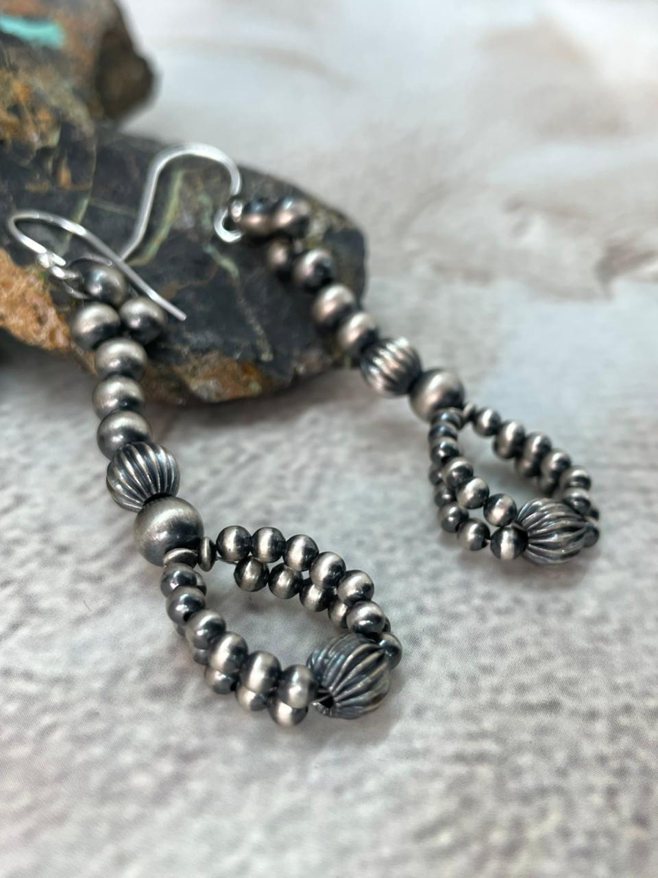 Handmade Sterling Silver Beaded Hook Dangle Earrings