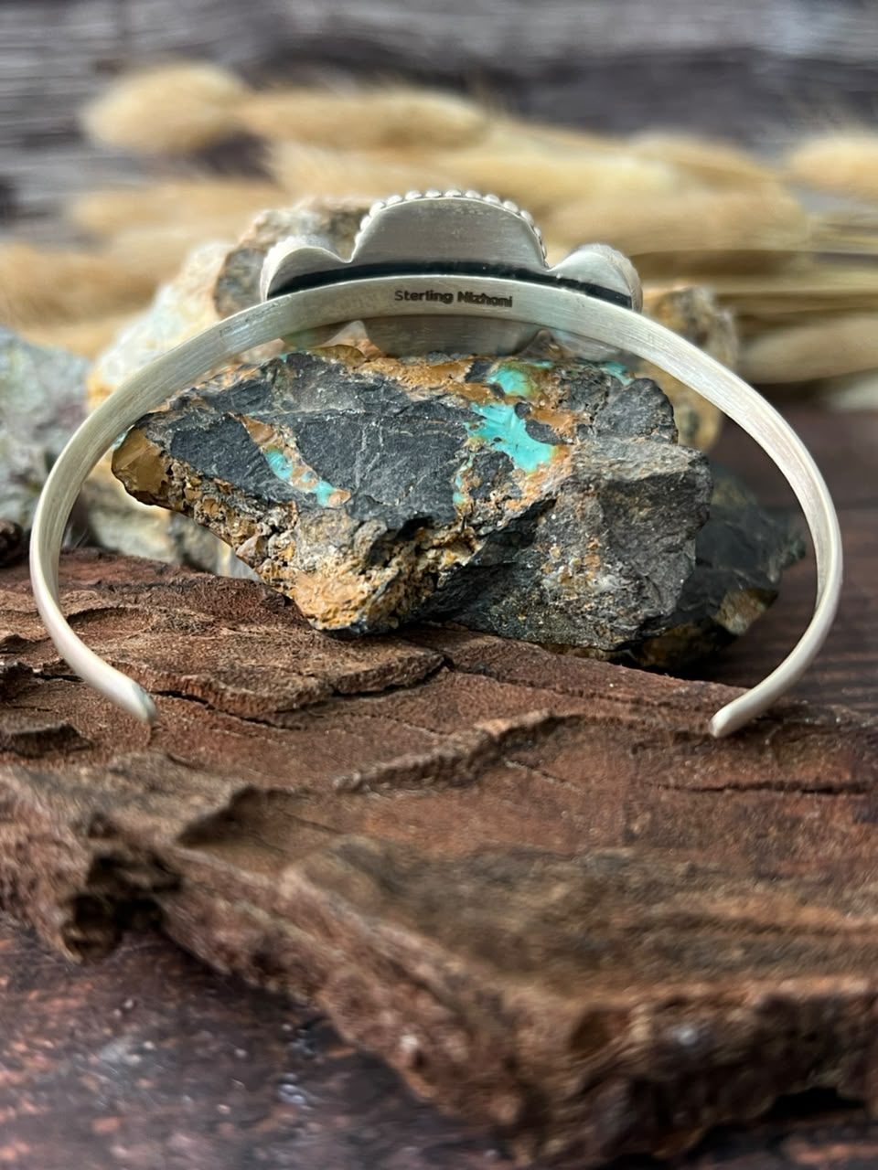 Handmade Sterling Silver Royston Ribbon Turquoise Cuff Bracelet Signed Nizhoni