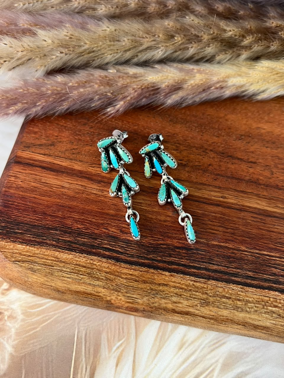 Handmade Sterling Silver Kingman Turquoise Post Dangle Earrings Signed Nizhoni