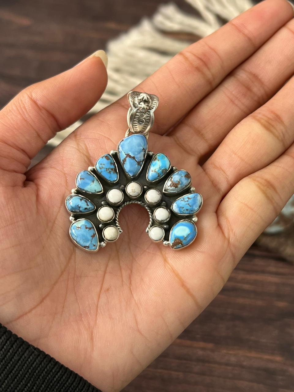 Handmade Sterling Silver Golden Hills with White Collection Pendant "Signed Nizhoni"