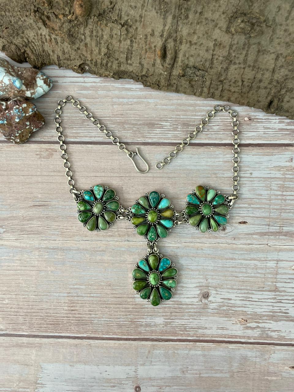 Handmade Sterling Silver Emerald Valley Turquoise Necklace "Signed Nizhoni"