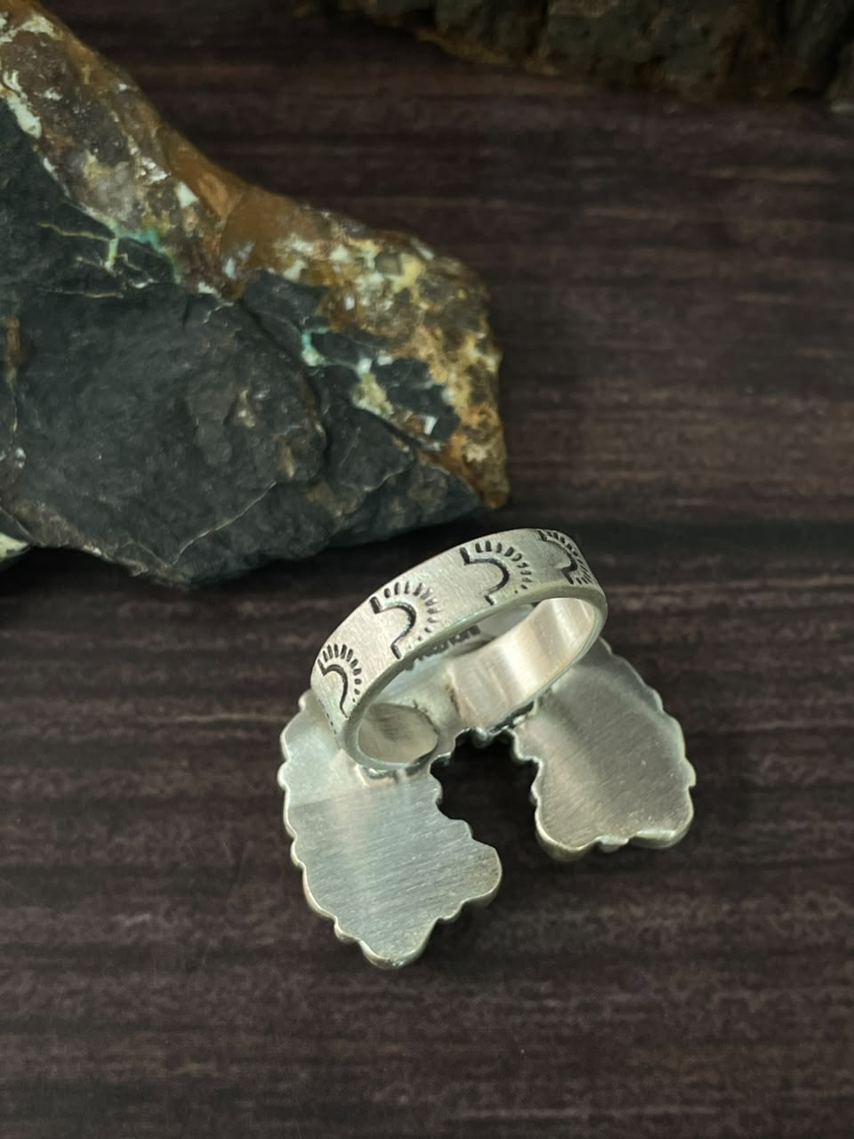 Handmade Sterling Silver Kingman Turquoise Adjustable Naja Ring Signed Nizhoni