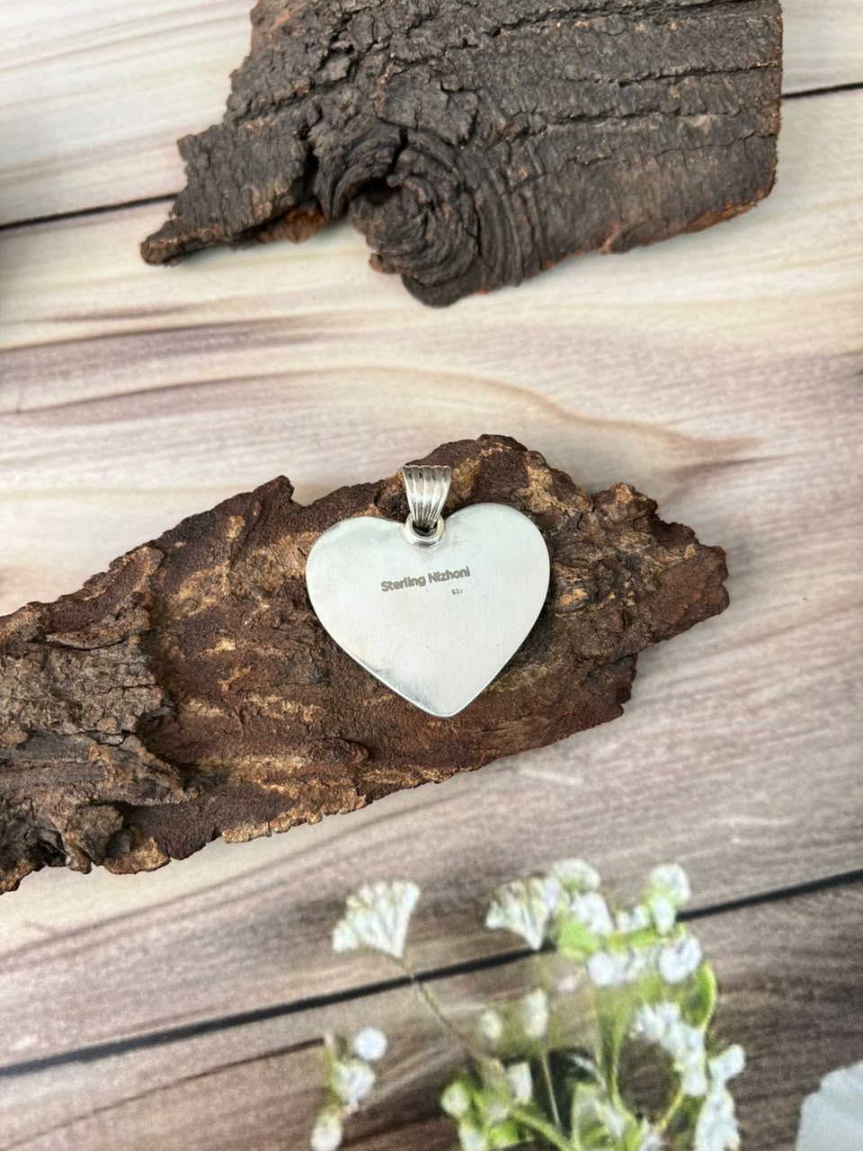 Handmade Sterling Silver Gem Silica Collection: Heart Pendant Signed Nizhoni