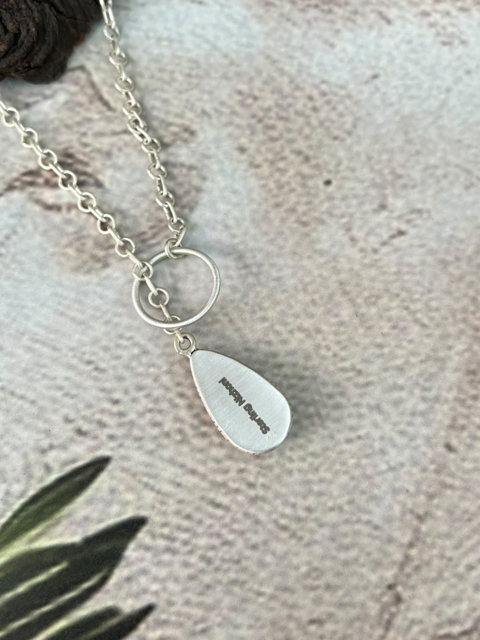 Handmade Sterling Silver Sonoran Mountain Turquoise Lariat Necklace Signed Nizhoni