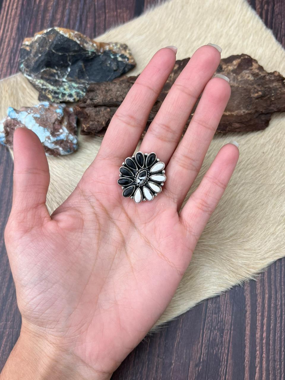 Handmade Sterling Silver White Buffalo Adjustable Ring "Signed Nizhoni"