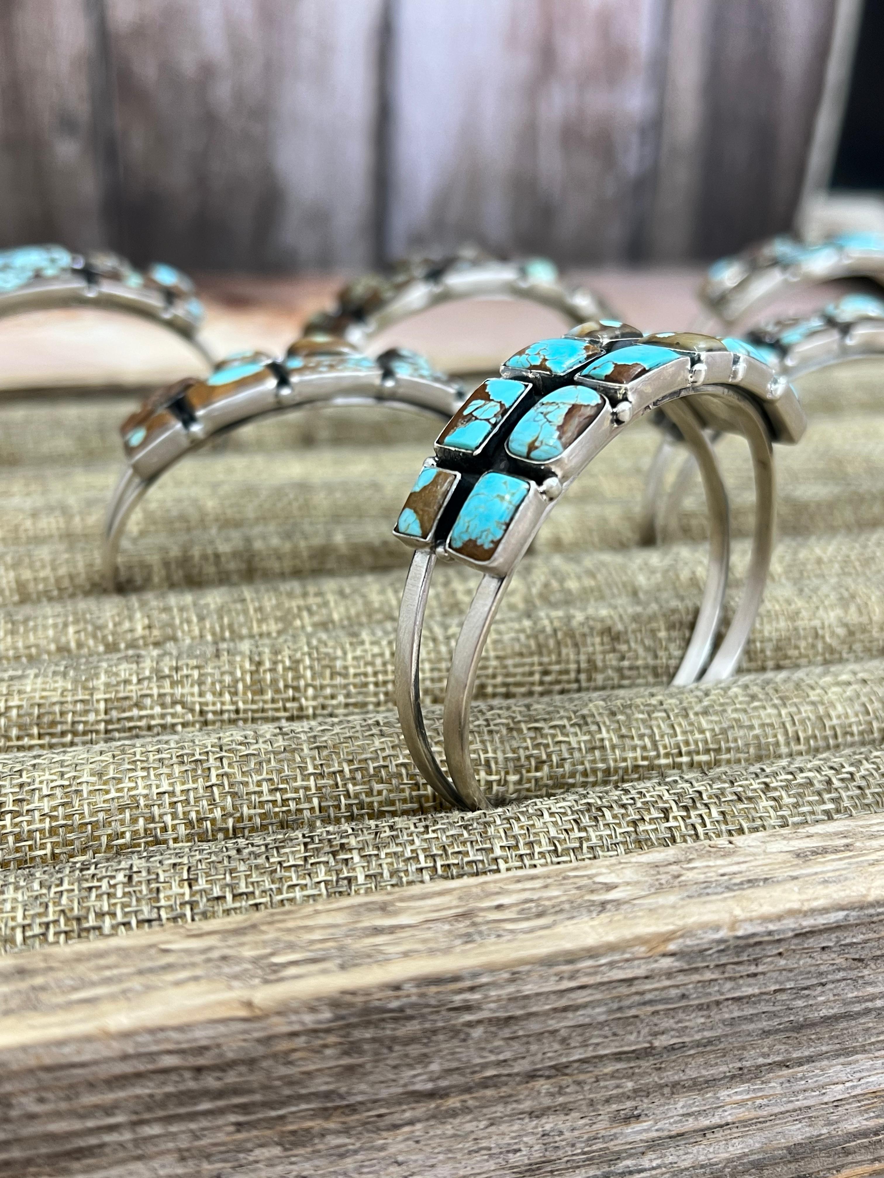 Handmade Sterling Silver Number 8 Turquoise Cuff Bracelet with Signed Nizhoni