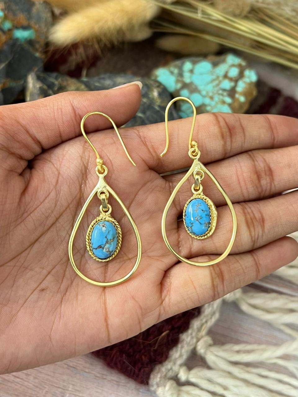 “The Golden Collection” Handmade Natural Golden Hills Turquoise Hook Dangle Earrings