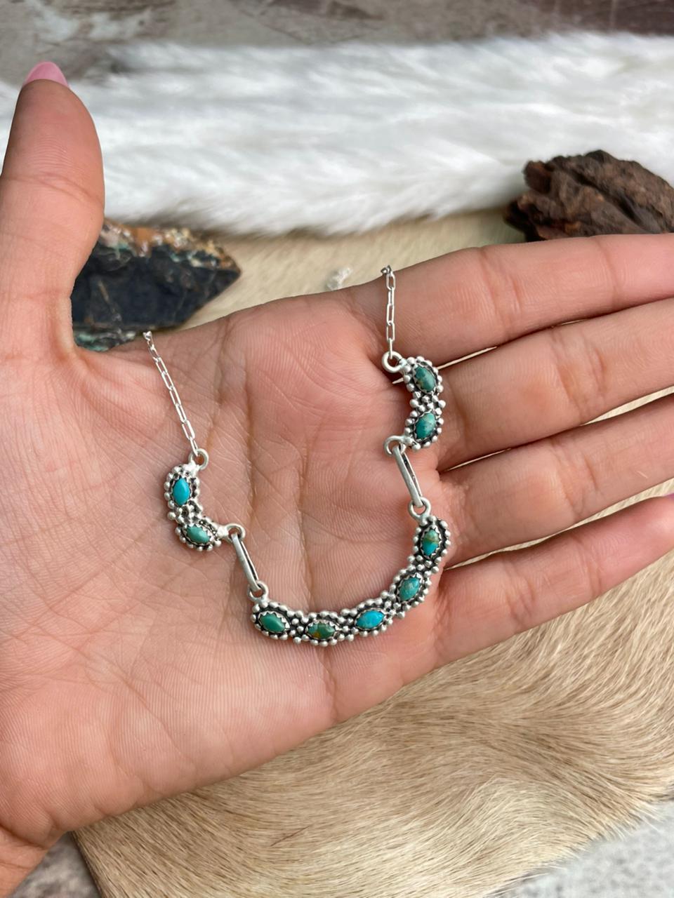 Handmade Sterling Silver Kingman Turquoise Necklace "Signed Nizhoni"