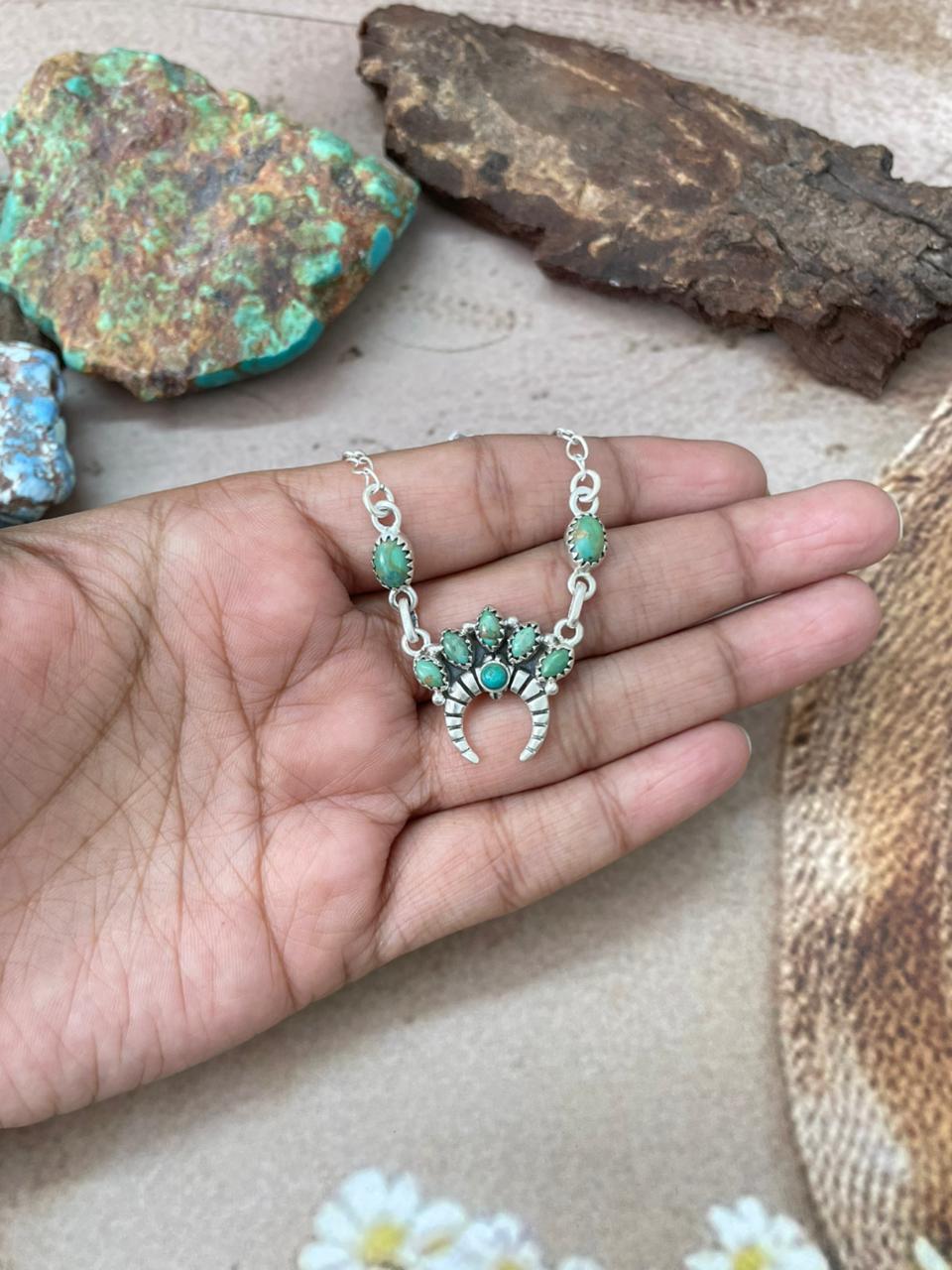 Handmade Sterling Silver Sonoran Mountain Turquoise Naja Necklace "Signed Nizhoni"