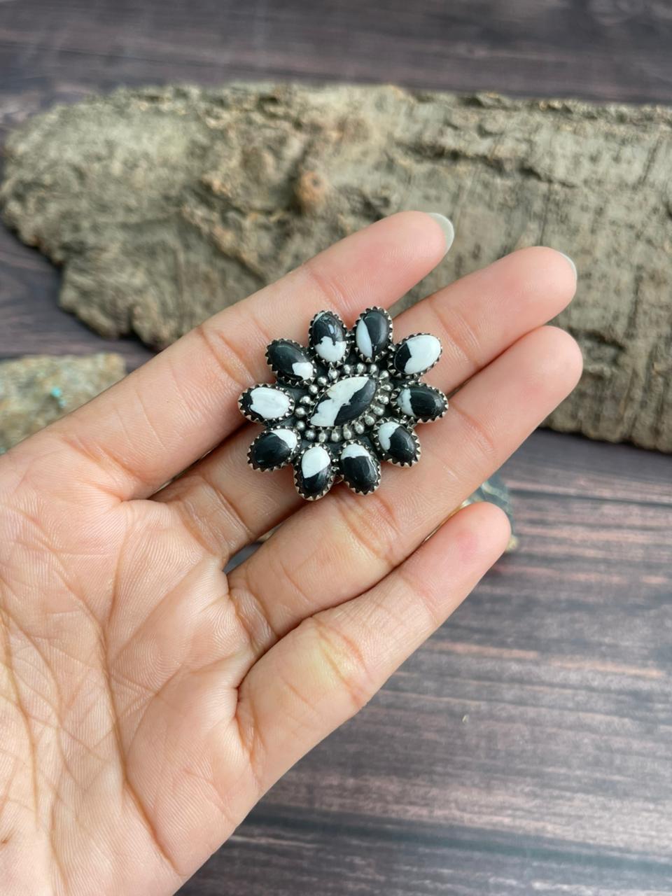 Handmade Sterling Silver White Buffalo Adjustable Ring "Signed Nizhoni"