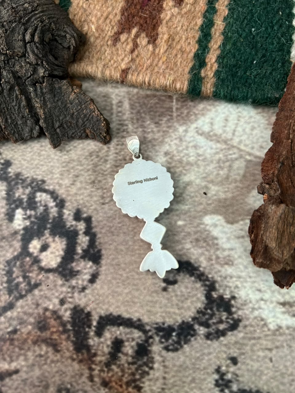 Handmade Sterling Silver Kingman Turquoise with White Buffalo Pendant Signed Nizhoni