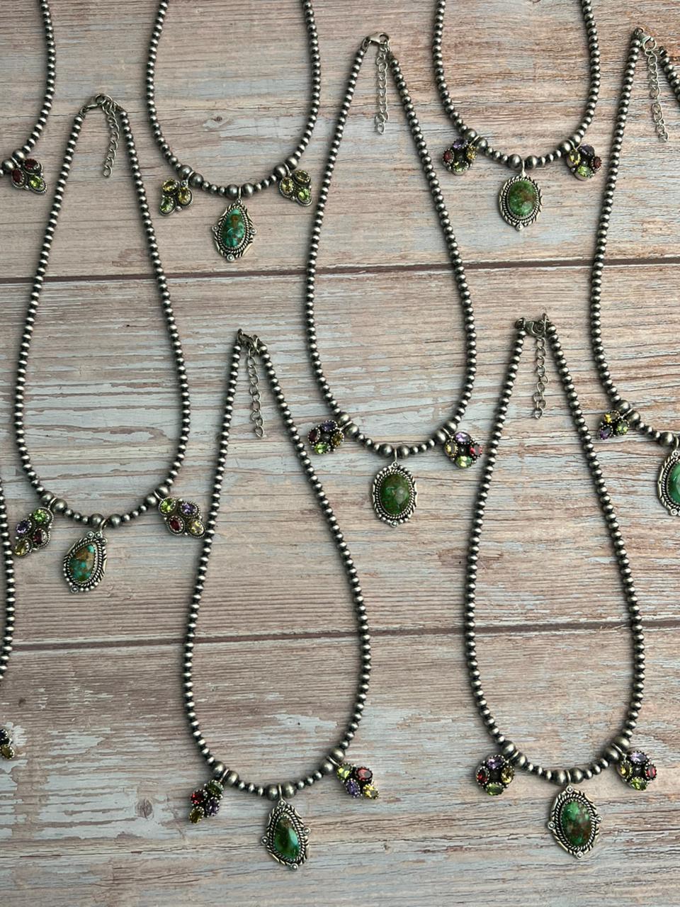 Handmade Sterling Silver Beaded Sonoran with Cut Stone Necklace "Signed Nizhoni"