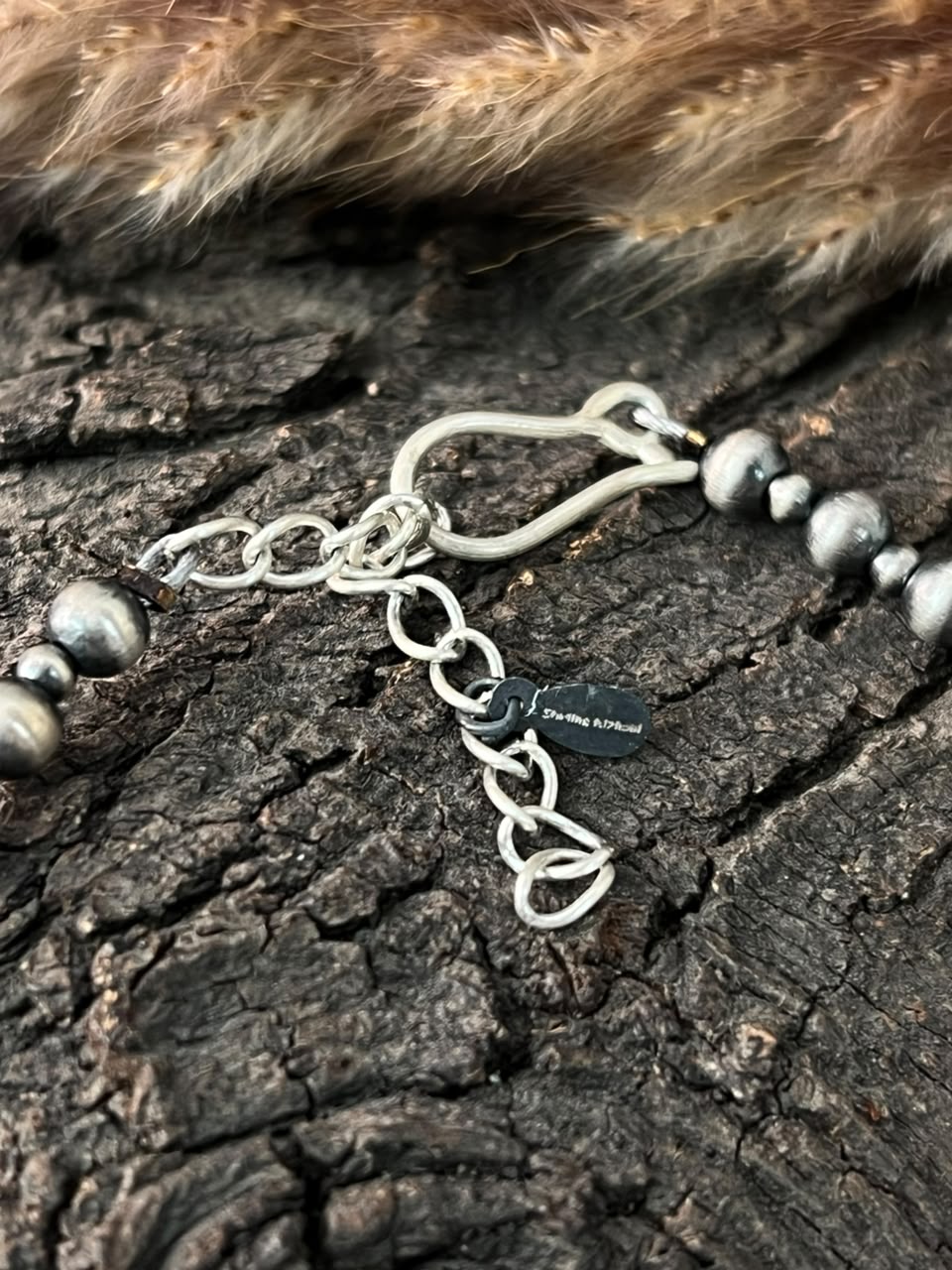 Handmade Sterling Silver Beaded Necklace Signed Nizhoni