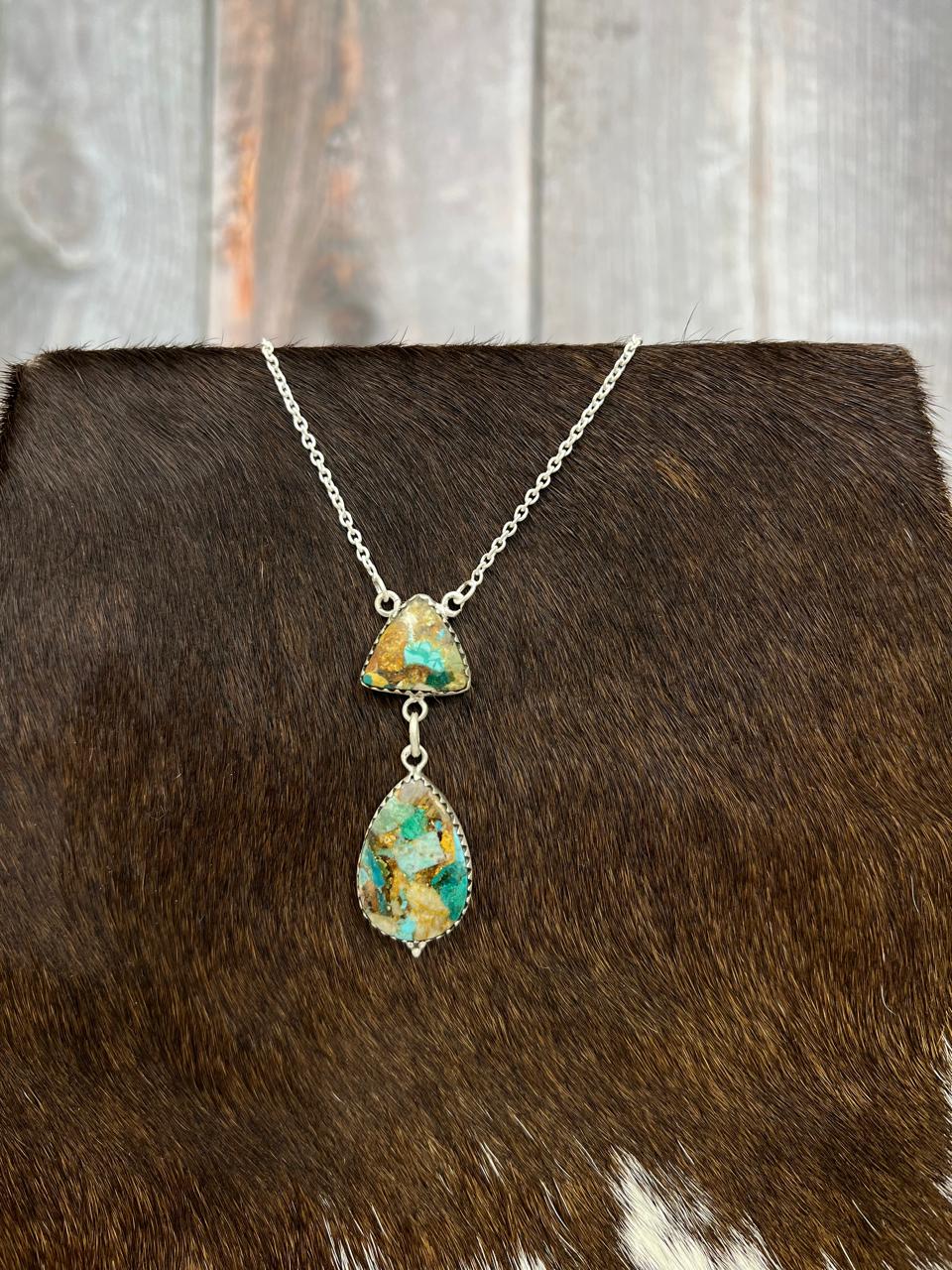 Handmade Sterling Silver Royston Turquoise Necklace with Signed Nizhoni