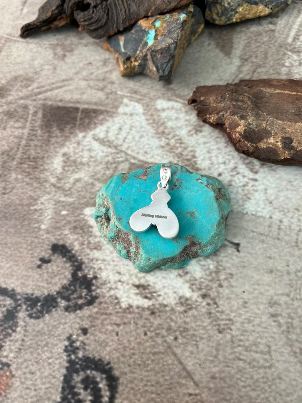 Handmade Sterling Silver Paloma Turquoise with Cotton Candy Pendant Signed Nizhoni