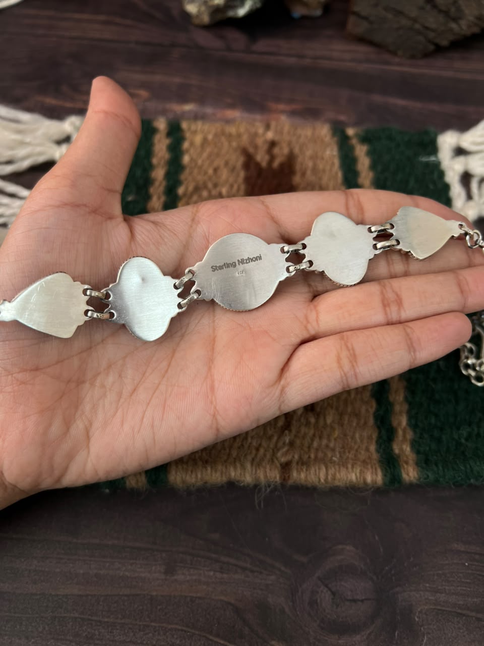 Handmade Sterling Silver Blackjack Turquoise Collection: Choker Necklace Signed Nizhoni
