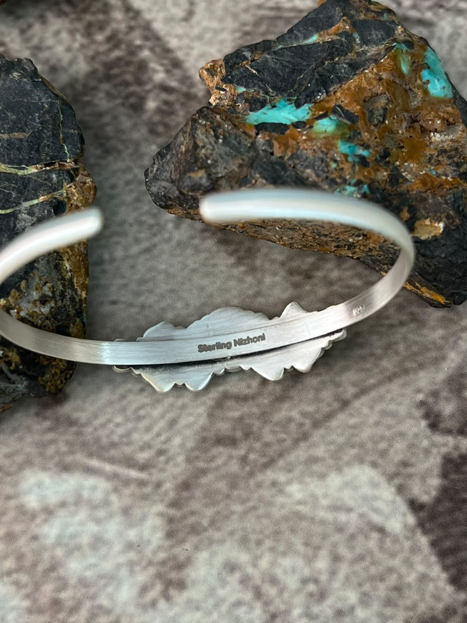 Handmade Sterling Silver Number 8 Turquoise Collection: Cuff Bracelet Signed Nizhoni