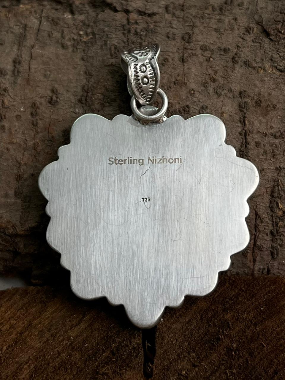 Handmade Sterling Silver Blackjack Turquoise Pendant "Signed Nizhoni"