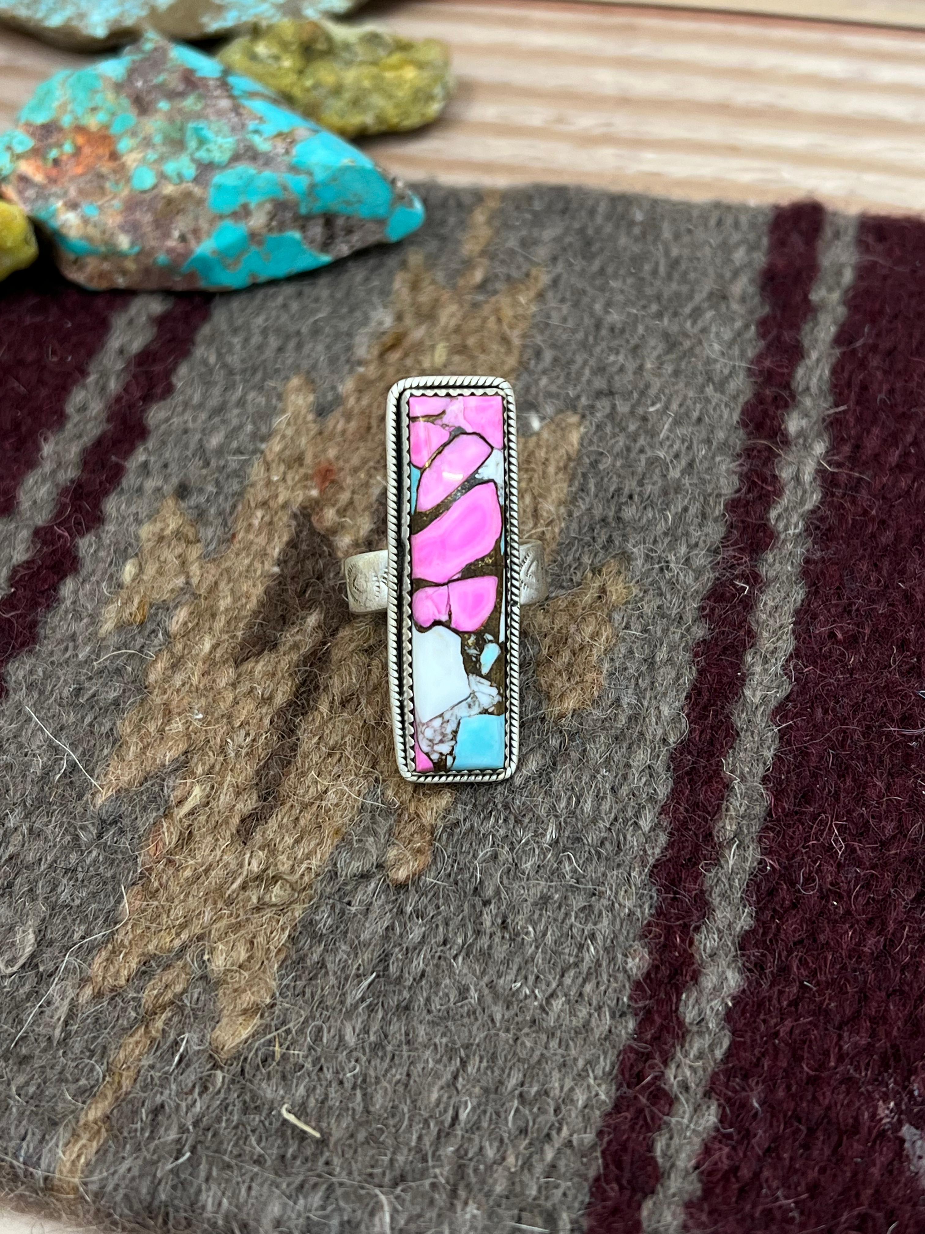 Handmade Sterling Silver Cotton Candy Adjustable Ring with Signed Nizhoni