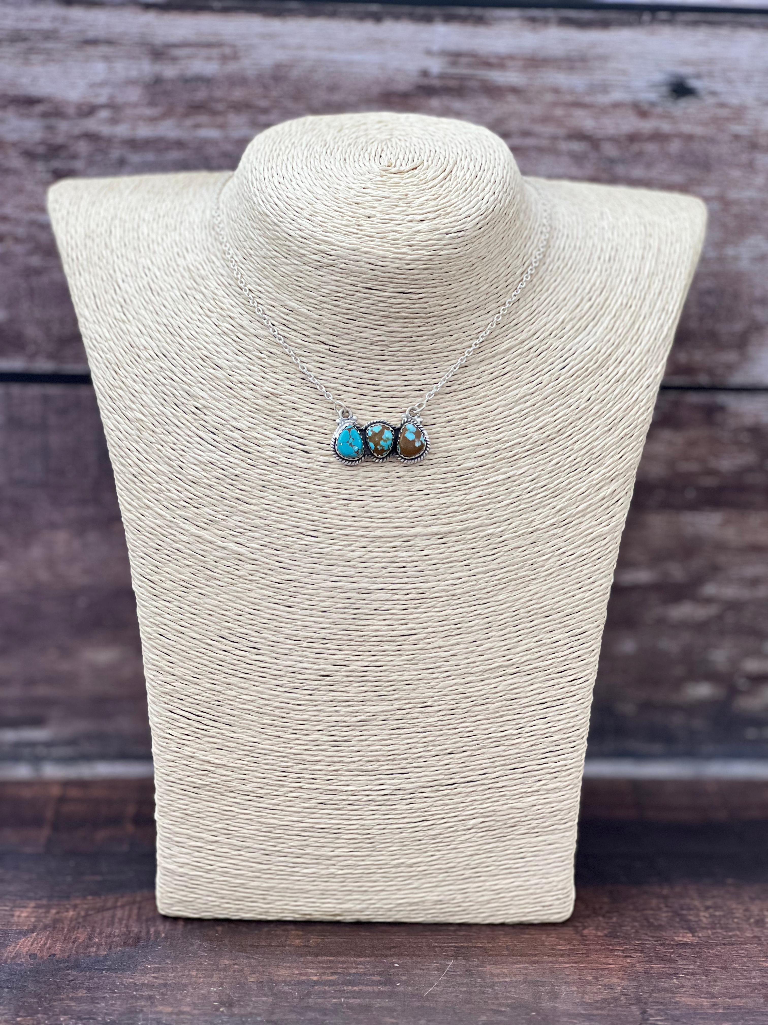 Handmade Sterling Silver Number 8 Turquoise Necklace with Signed Nizhoni