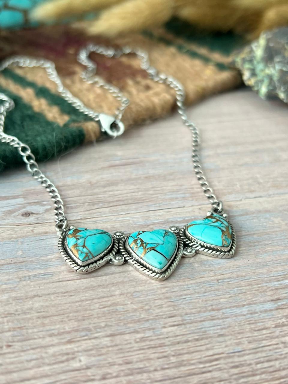 Handmade Sterling Silver Mint Dahlia Collection: Heart Necklace "Signed Nizhoni"